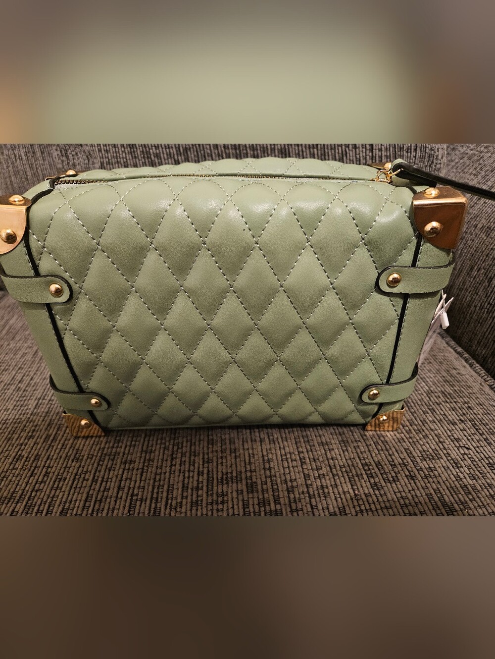 Sage Green Quilted Crossbody Satchel Gold Hardware